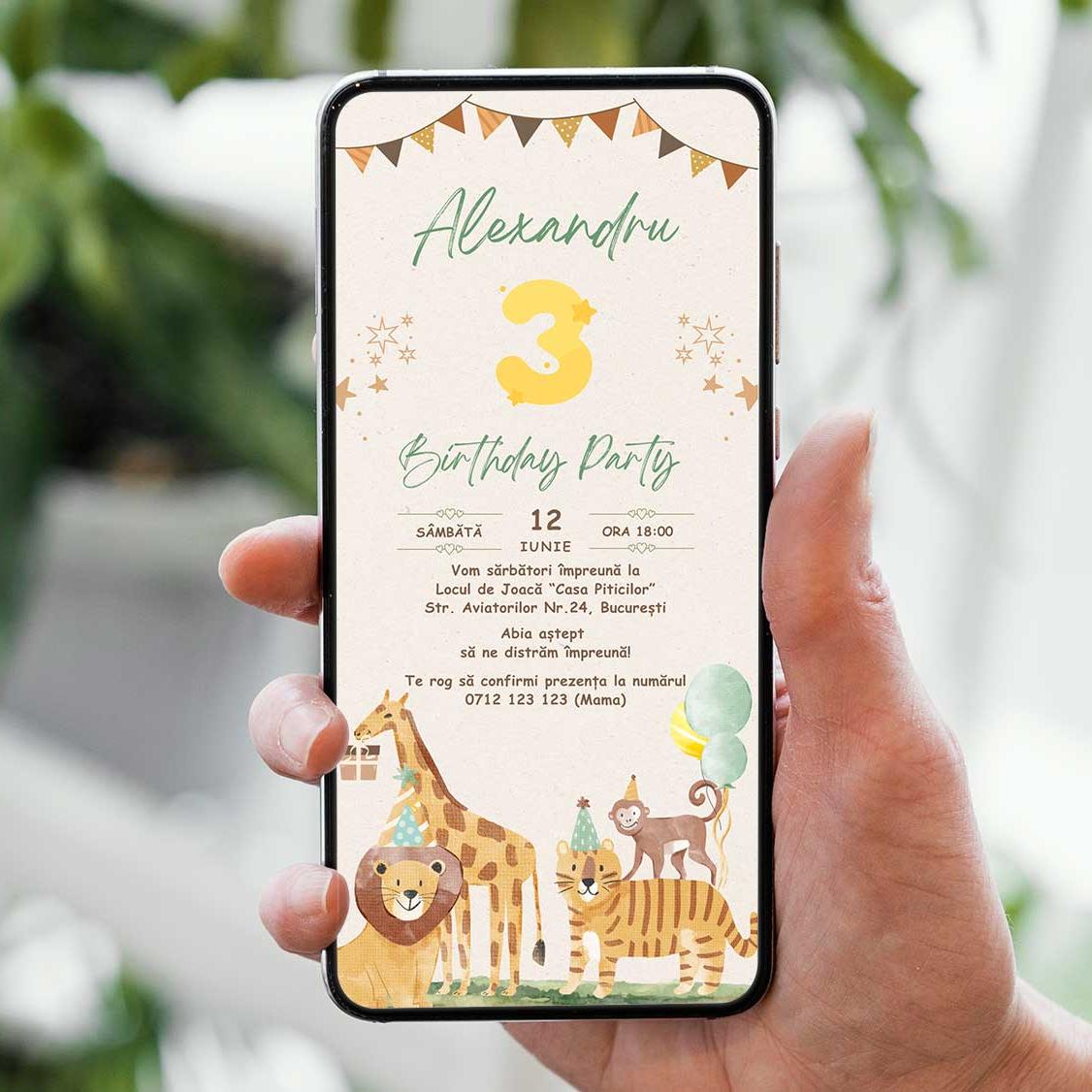 Invitatie Zi De Nastere Goldie Safari, Format Digital