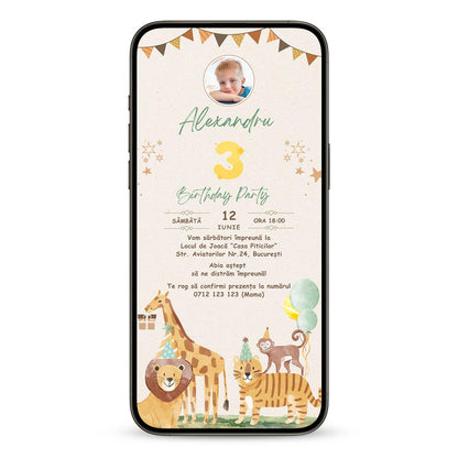 Invitatie Zi De Nastere Goldie Safari, Format Digital