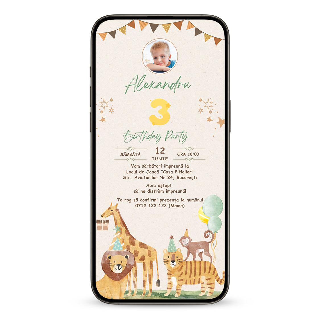 Invitatie Zi De Nastere Goldie Safari, Format Digital-BalloonEvents.ro