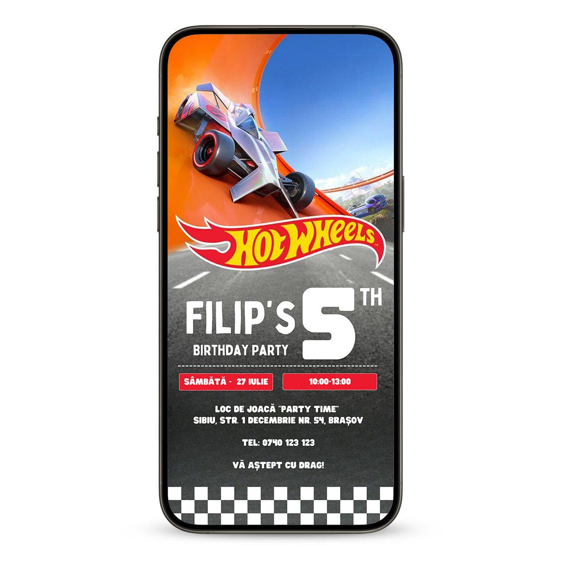 Invitatie Zi De Nastere Hot Wheels, Format Digital