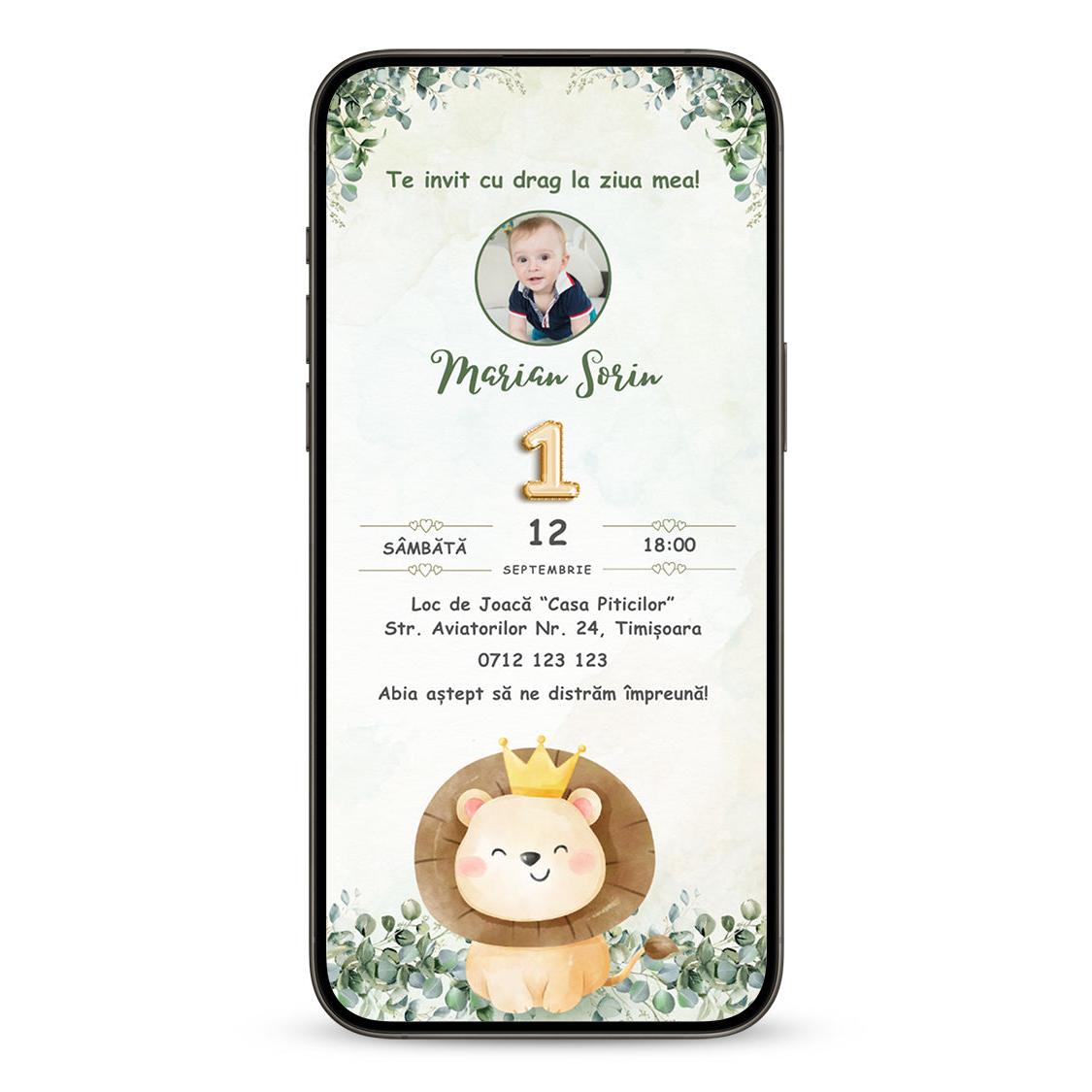 Invitatie Zi De Nastere Lion, Format Digital-BalloonEvents.ro