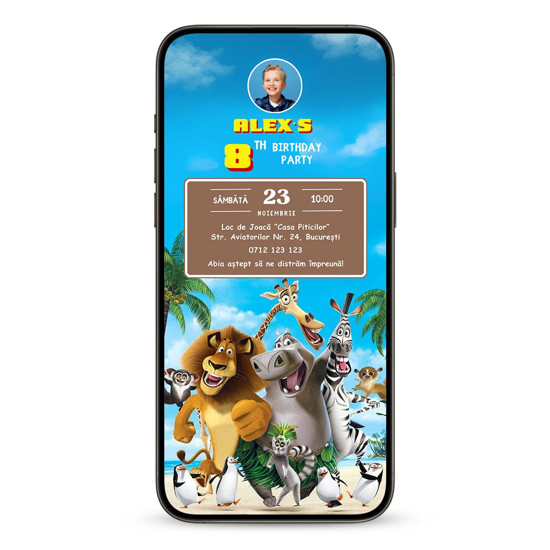 Invitatie Zi De Nastere Madagascar, Format Digital-BalloonEvents.ro