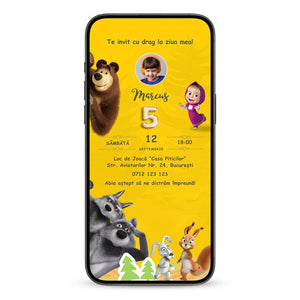Invitatie Zi De Nastere Masha si Ursul Baietel, Format Digital-BalloonEvents.ro