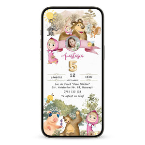 Invitatie Zi De Nastere Masha si Ursul Watercolor, Format Digital-BalloonEvents.ro