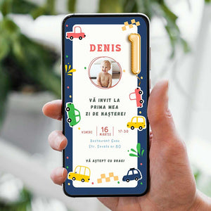 Invitatie Zi de Nastere Masinute Colorate, Format Digital-BalloonEvents.ro