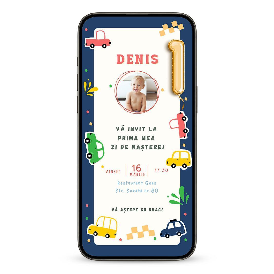 Invitatie Zi de Nastere Masinute Colorate, Format Digital-BalloonEvents.ro