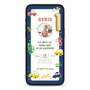 Invitatie Zi de Nastere Masinute Colorate, Format Digital-BalloonEvents.ro