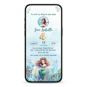 Invitatie Zi De Nastere Mermaid, Format Digital-BalloonEvents.ro