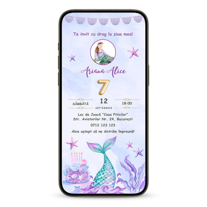 Invitatie Zi De Nastere Mermaid Princess, Format Digital-BalloonEvents.ro