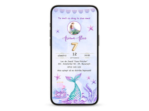 Invitatie Zi De Nastere Mermaid Princess, Format Digital