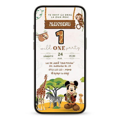 Invitatie Zi De Nastere Mickey Safari, Format Digital