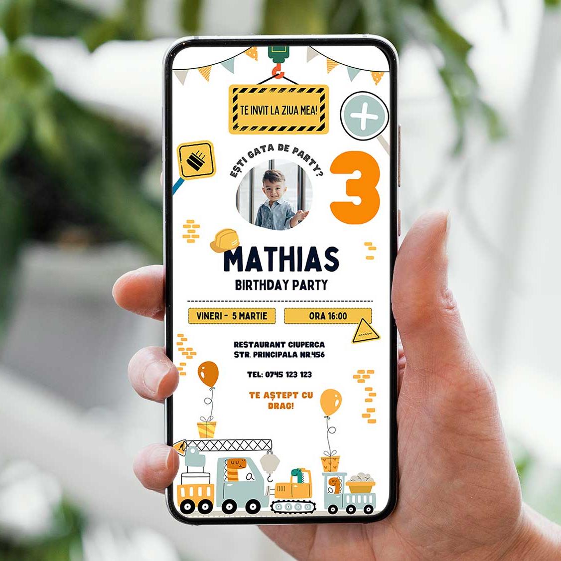 Invitatie Zi De Nastere Micutul Constructor, Format Digital-BalloonEvents.ro