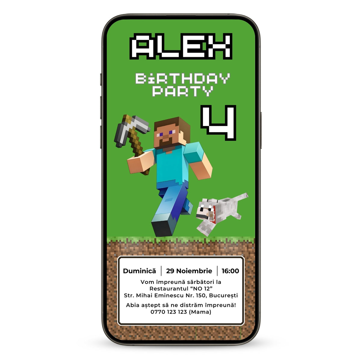 Invitatie Zi De Nastere Minecraft, Format Digital-BalloonEvents.ro