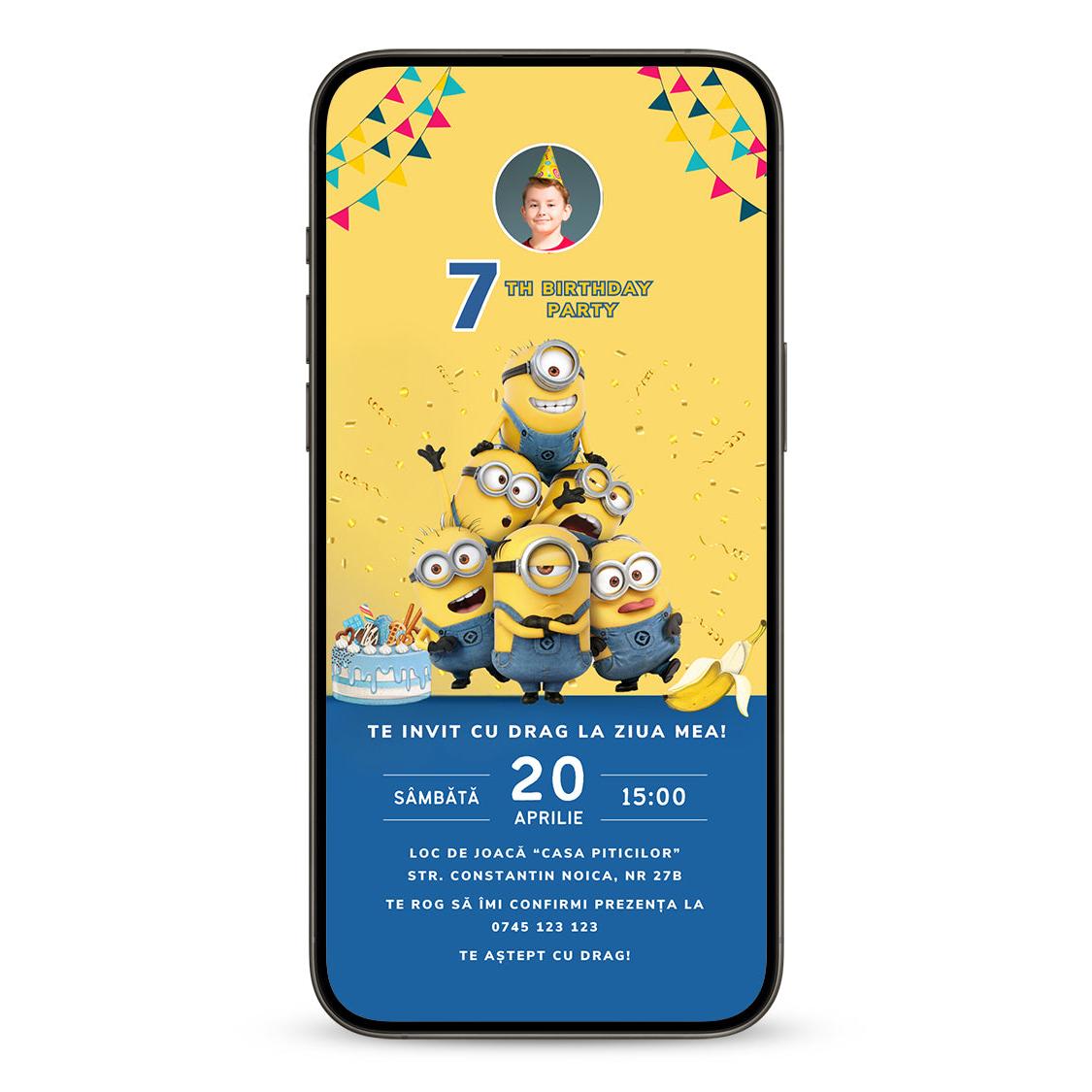 Invitatie Zi de Nastere Minioni, Format Digital-BalloonEvents.ro