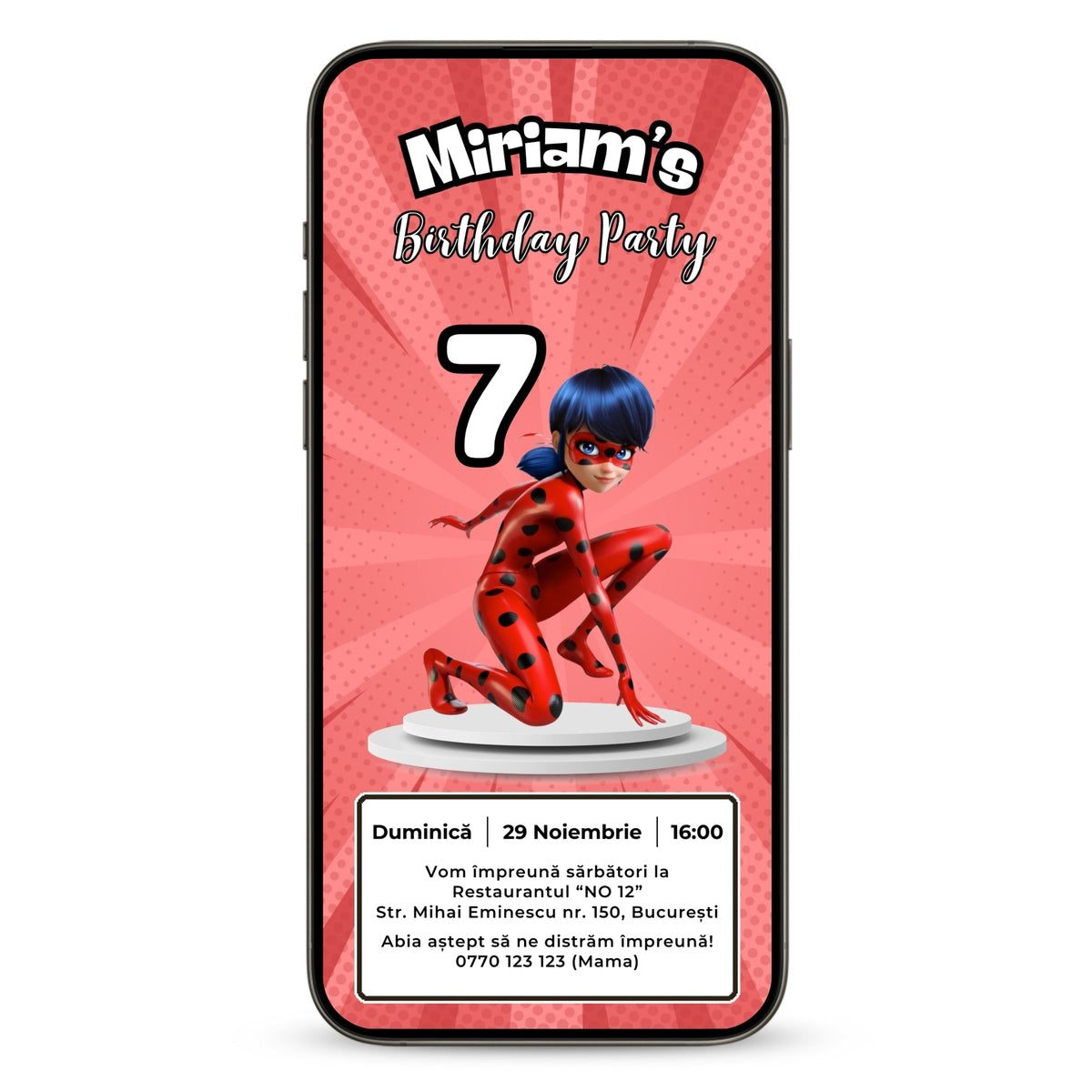 Invitatie Zi De Nastere Miraculos Buburuza, Format Digital-BalloonEvents.ro
