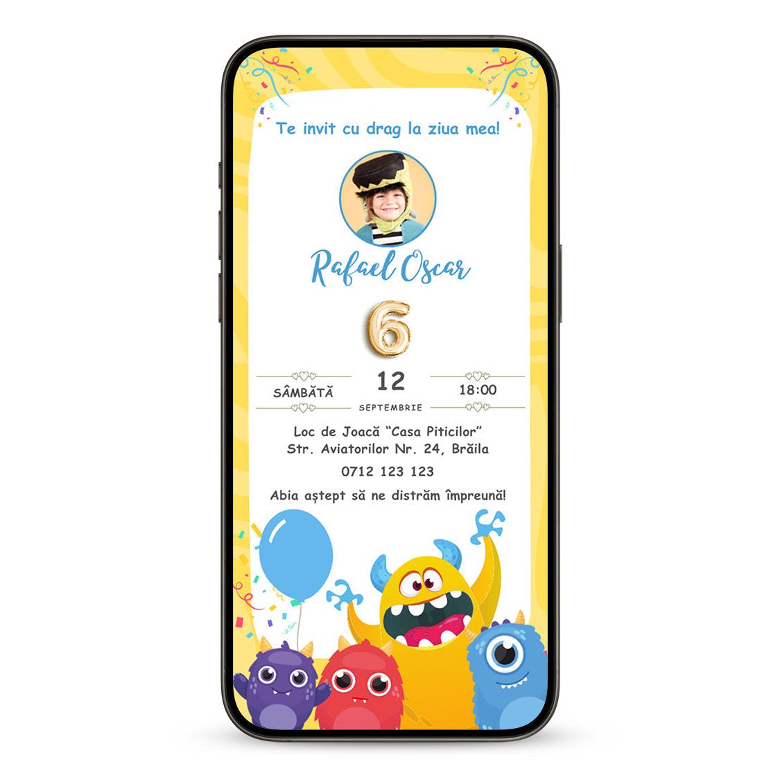 Invitatie Zi De Nastere Monsters, Format Digital-BalloonEvents.ro