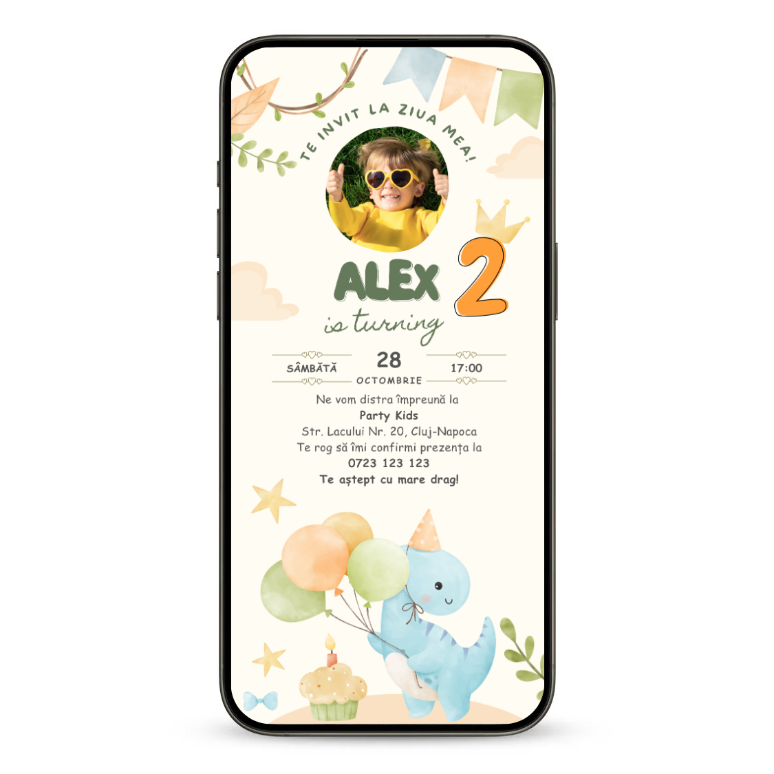 Invitatie Zi De Nastere Party Dino, Format Digital