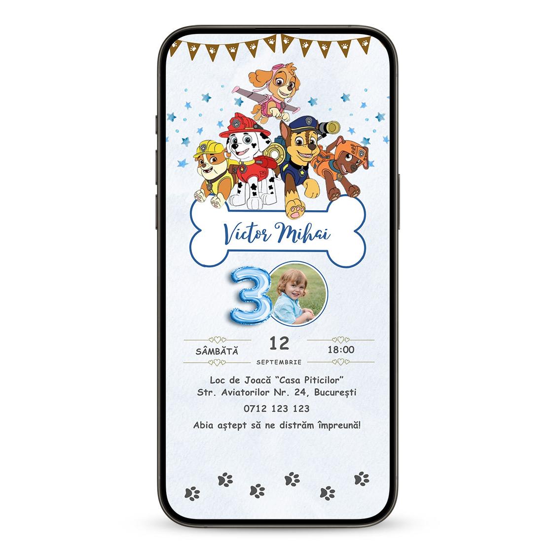 Invitatie Zi De Nastere Patrula Catelusilor Baietel, Format Digital-BalloonEvents.ro