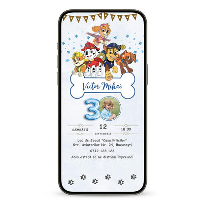 Invitatie Zi De Nastere Patrula Catelusilor Baietel, Format Digital-BalloonEvents.ro