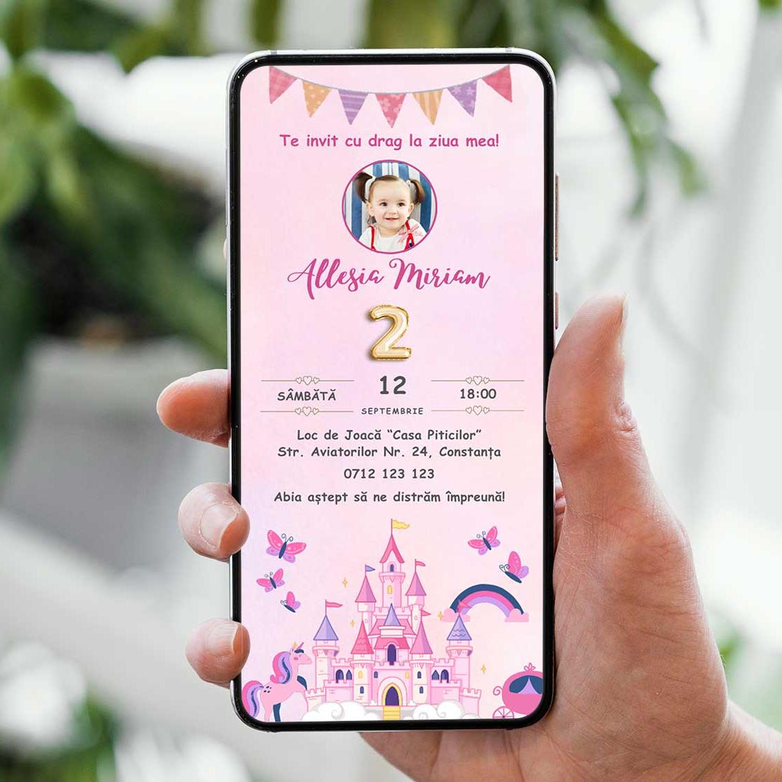 Invitatie Zi De Nastere Pink And Purple, Format Digital