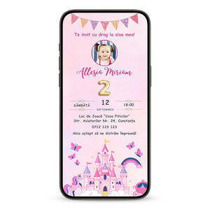 Invitatie Zi De Nastere Pink And Purple, Format Digital