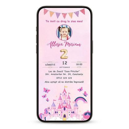 Invitatie Zi De Nastere Pink and Purple, Format Digital-BalloonEvents.ro