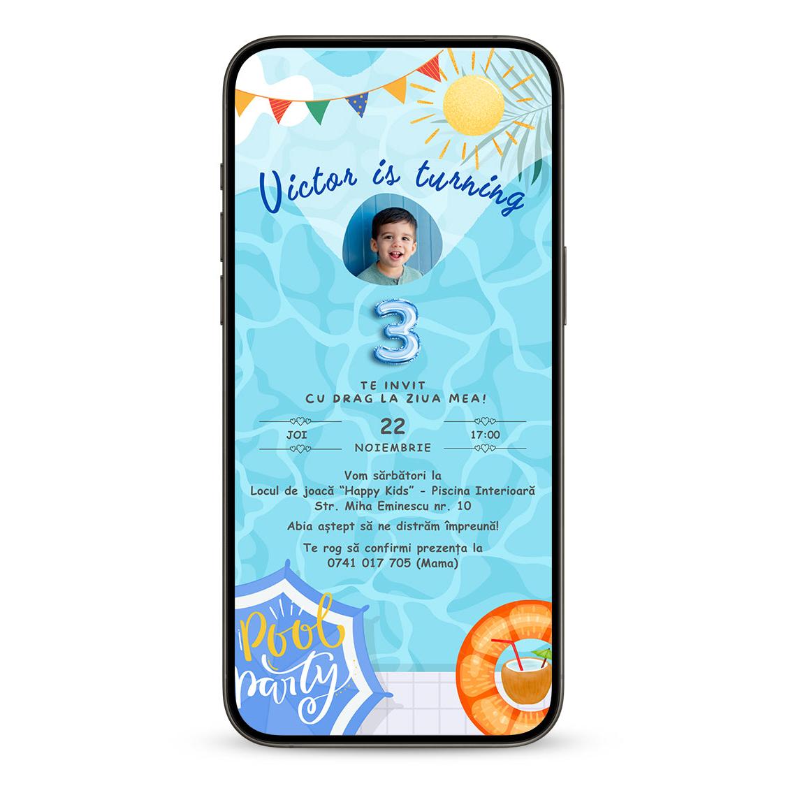Invitatie Zi De Nastere Pool Party Boy, Format Digital-BalloonEvents.ro