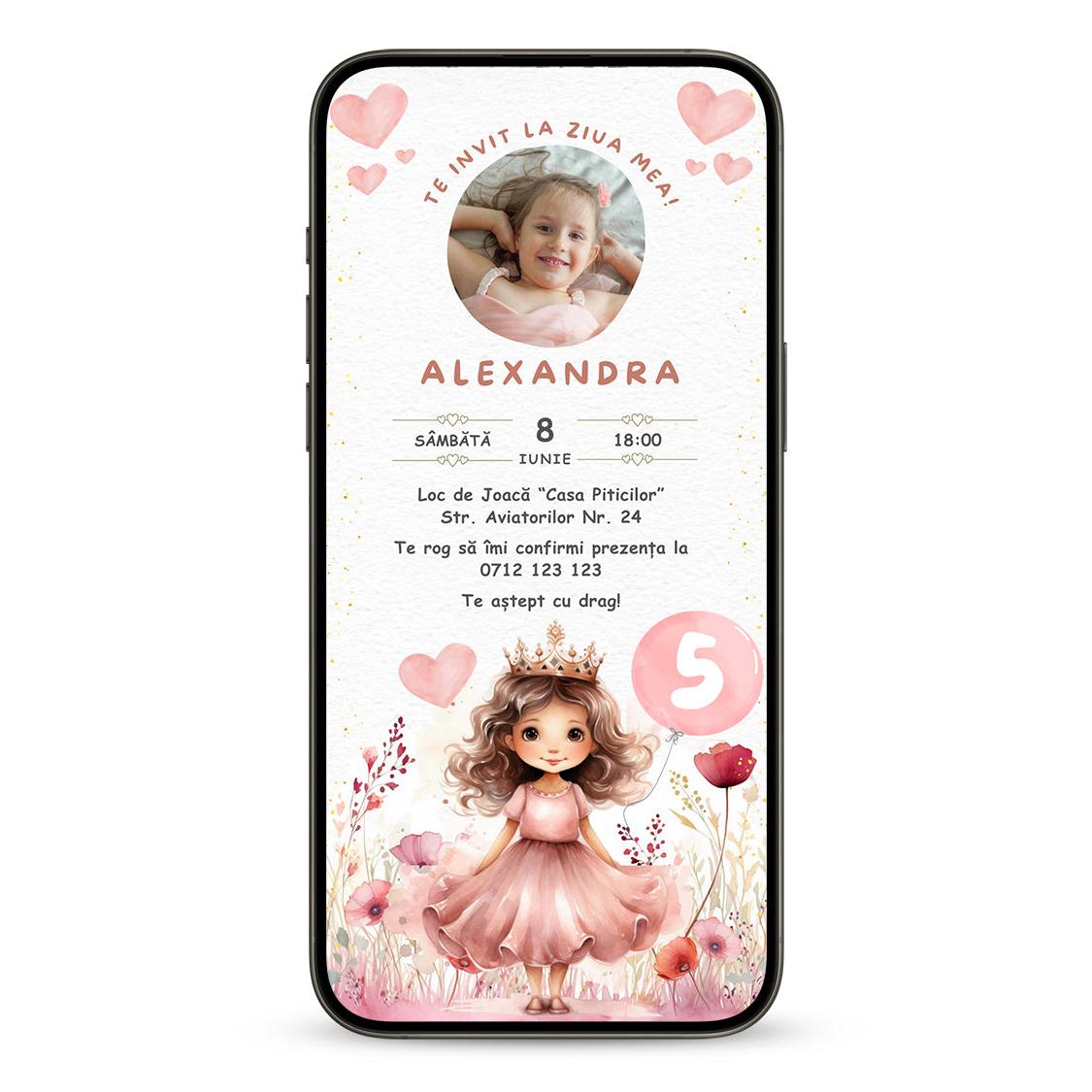 Invitatie Zi De Nastere Printesa Inimii, Format Digital-BalloonEvents.ro