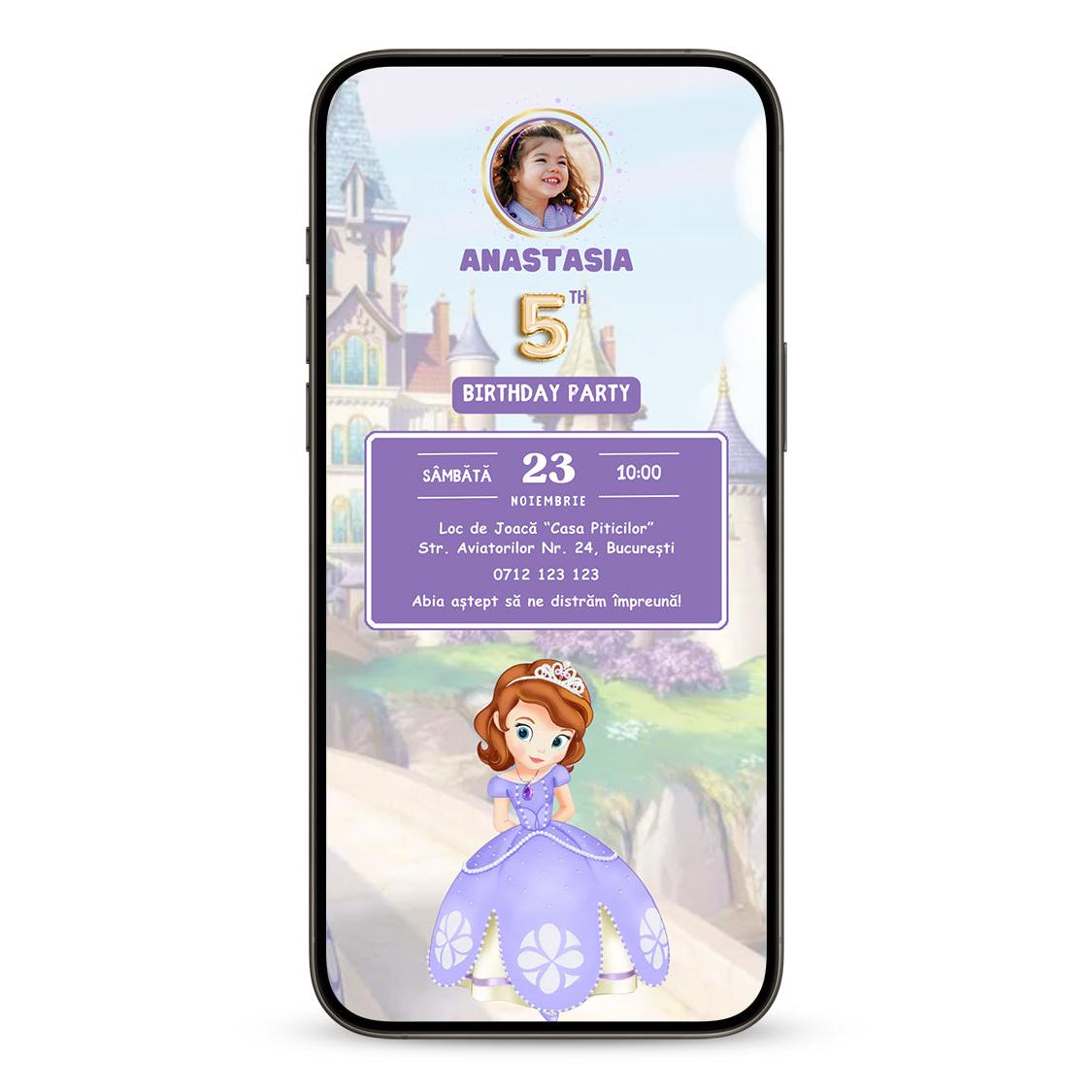 Invitatie Zi de Nastere Printesa Sofia, Format Digital-BalloonEvents.ro