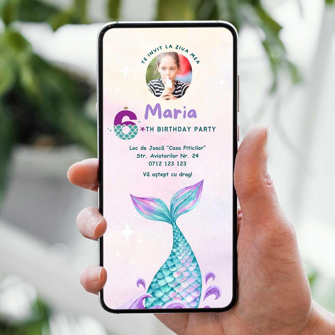 Invitatie Zi de Nastere Sirena Familiei, Format Digital-BalloonEvents.ro