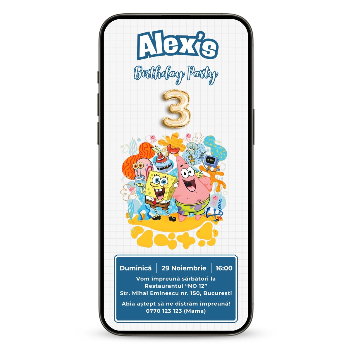 Invitatie Zi De Nastere SpongeBob, Format Digital-BalloonEvents.ro