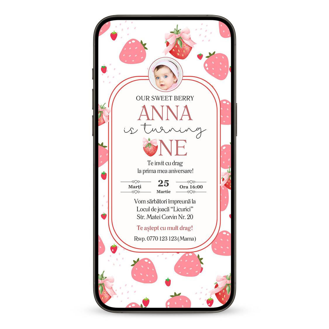 Invitatie Zi De Nastere Strawberry, Format Digital