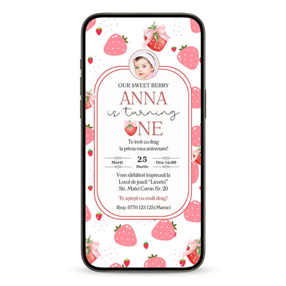 Invitatie Zi De Nastere Strawberry, Format Digital