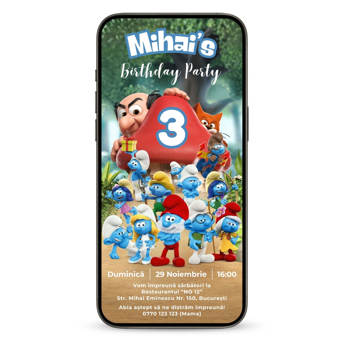 Invitatie Zi De Nastere Strumfii, Format Digital-BalloonEvents.ro