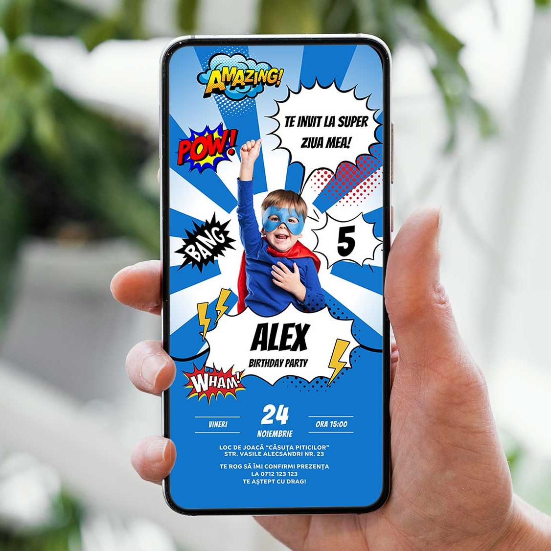 Invitatie Zi De Nastere SuperErou, Format Digital-BalloonEvents.ro