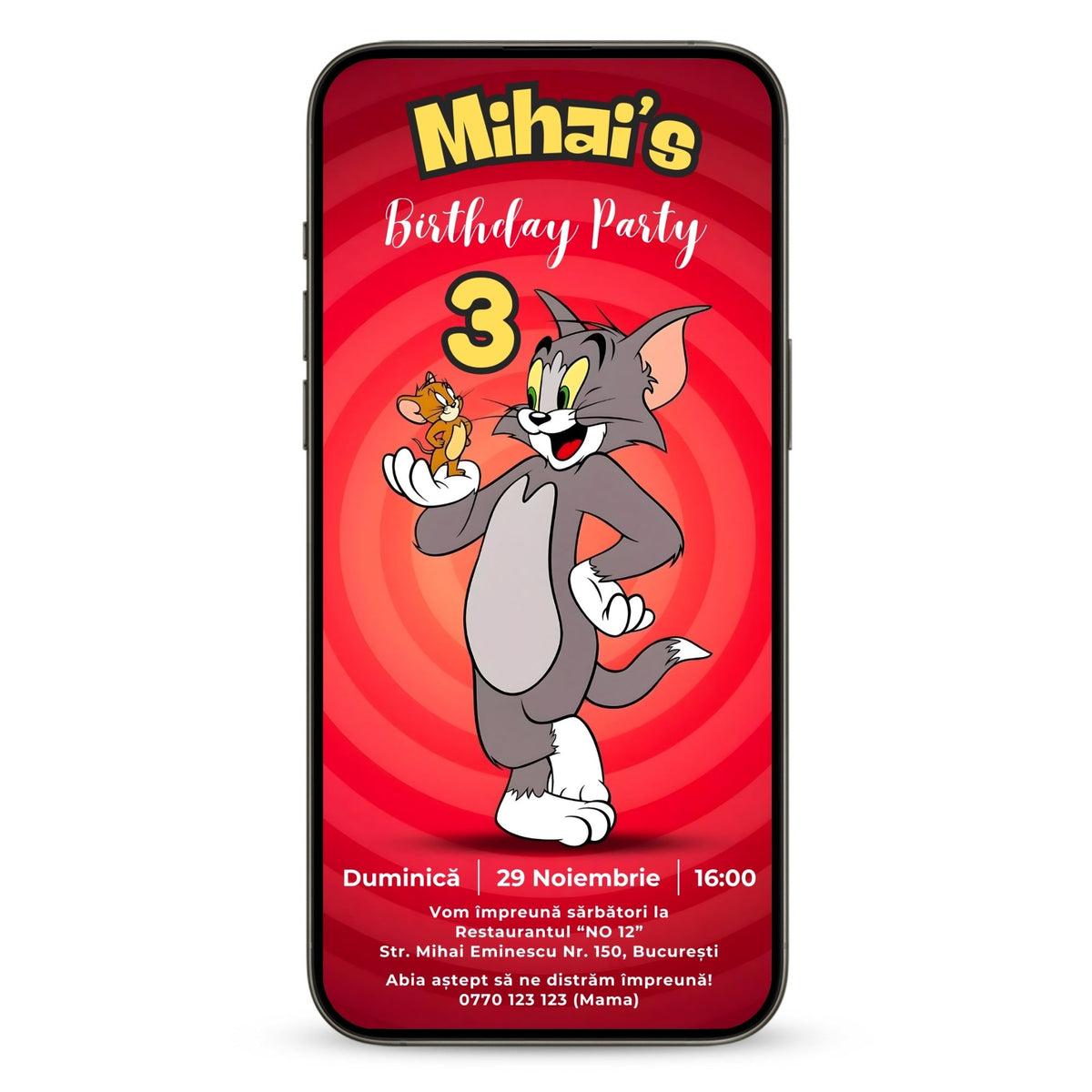 Invitatie Zi De Nastere Tom si Jerry, Format Digital-BalloonEvents.ro
