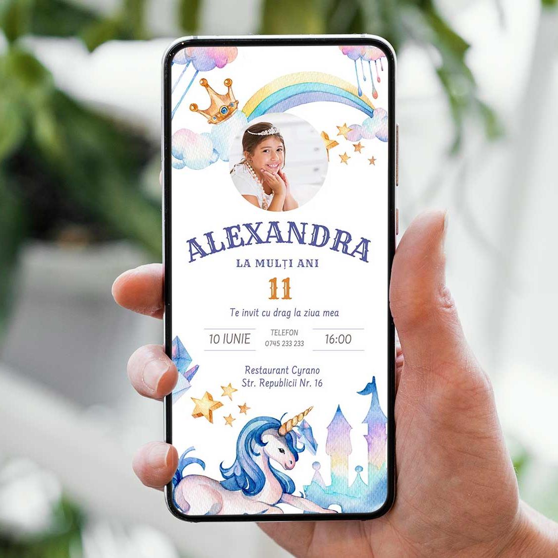 Invitatie Zi De Nastere Unicorn, Format Digital-BalloonEvents.ro