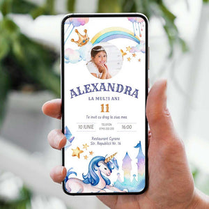 Invitatie Zi De Nastere Unicorn, Format Digital-BalloonEvents.ro