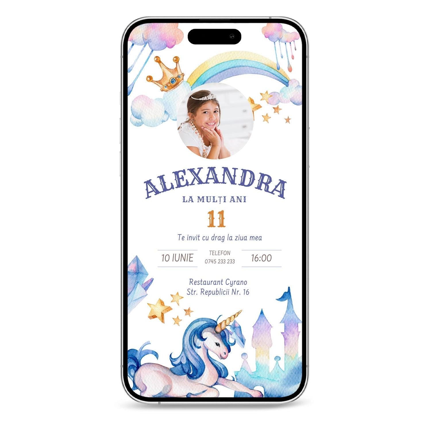 Invitatie Zi De Nastere Unicorn, Format Digital-BalloonEvents.ro