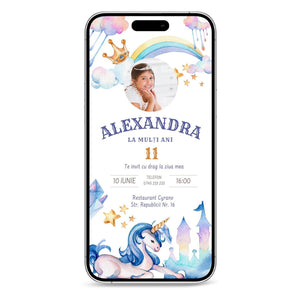 Invitatie Zi De Nastere Unicorn, Format Digital-BalloonEvents.ro