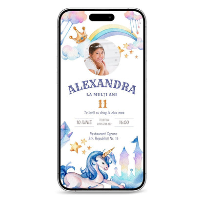 Invitatie Zi De Nastere Unicorn, Format Digital-BalloonEvents.ro