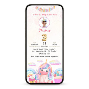 Invitatie Zi De Nastere Unicorn Party, Format Digital-BalloonEvents.ro