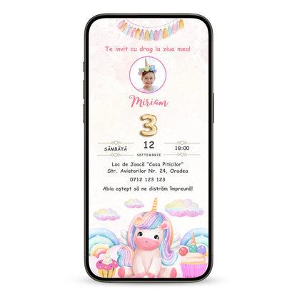 Invitatie Zi De Nastere Unicorn Party, Format Digital-BalloonEvents.ro