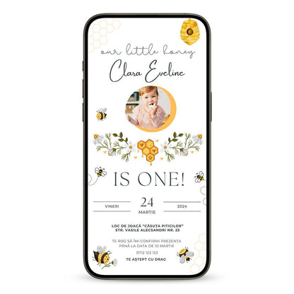 Invitatie Zi de Nastere, Albinuta, Format Digital-BalloonEvents.ro