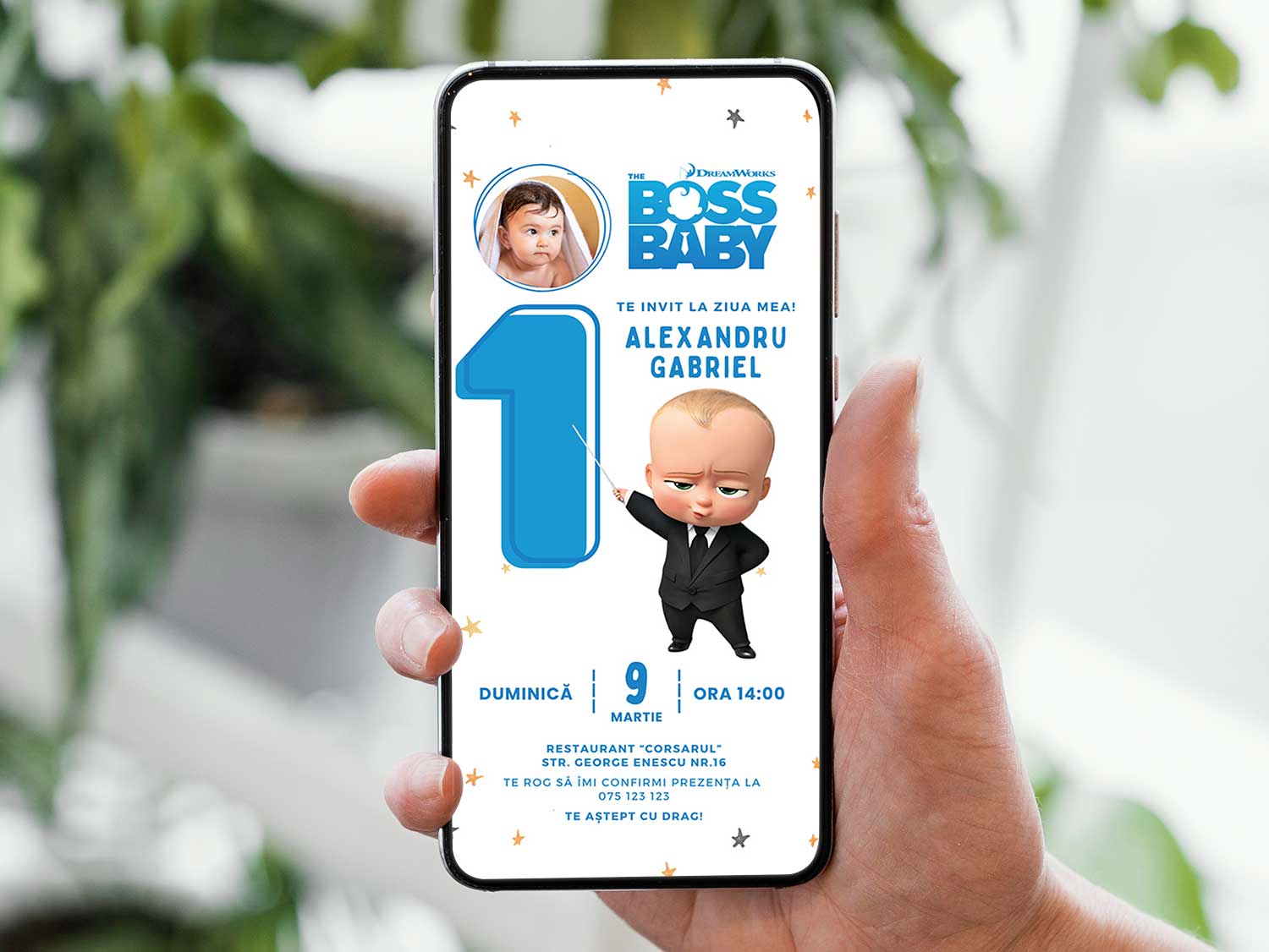 Invitatie Zi de Nastere Baby Bo$, Format Digital