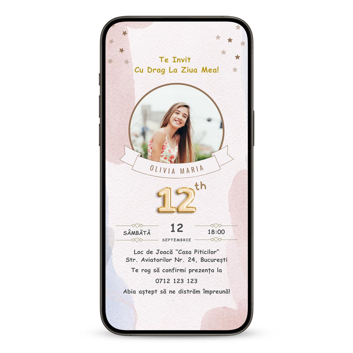 Invitatie Zi de Nastere Delicate Birthday, Format Digital-BalloonEvents.ro