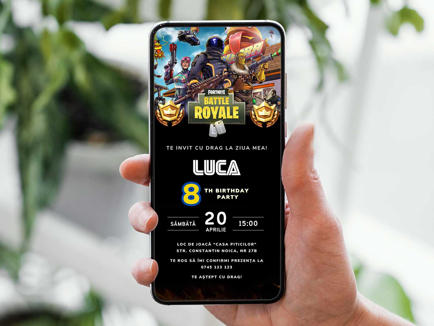 Invitatie Zi de Nastere Fortnite, Format Digital