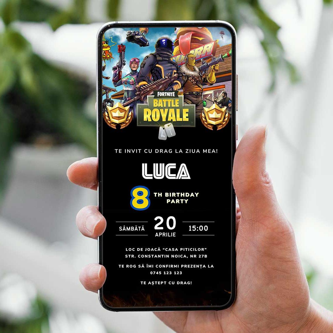 Invitatie Zi de Nastere Fortnite, Format Digital-BalloonEvents.ro