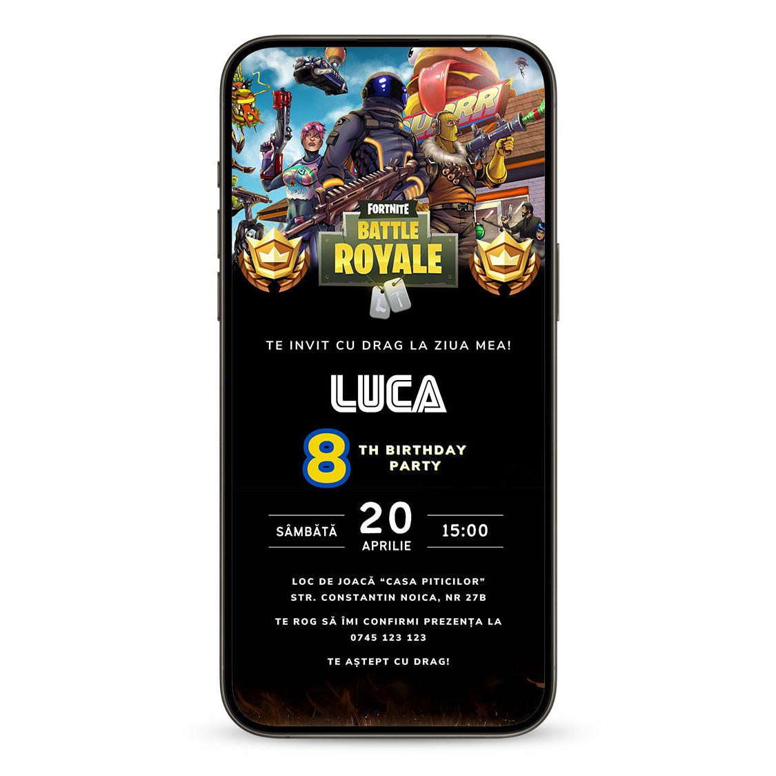 Invitatie Zi de Nastere Fortnite, Format Digital-BalloonEvents.ro