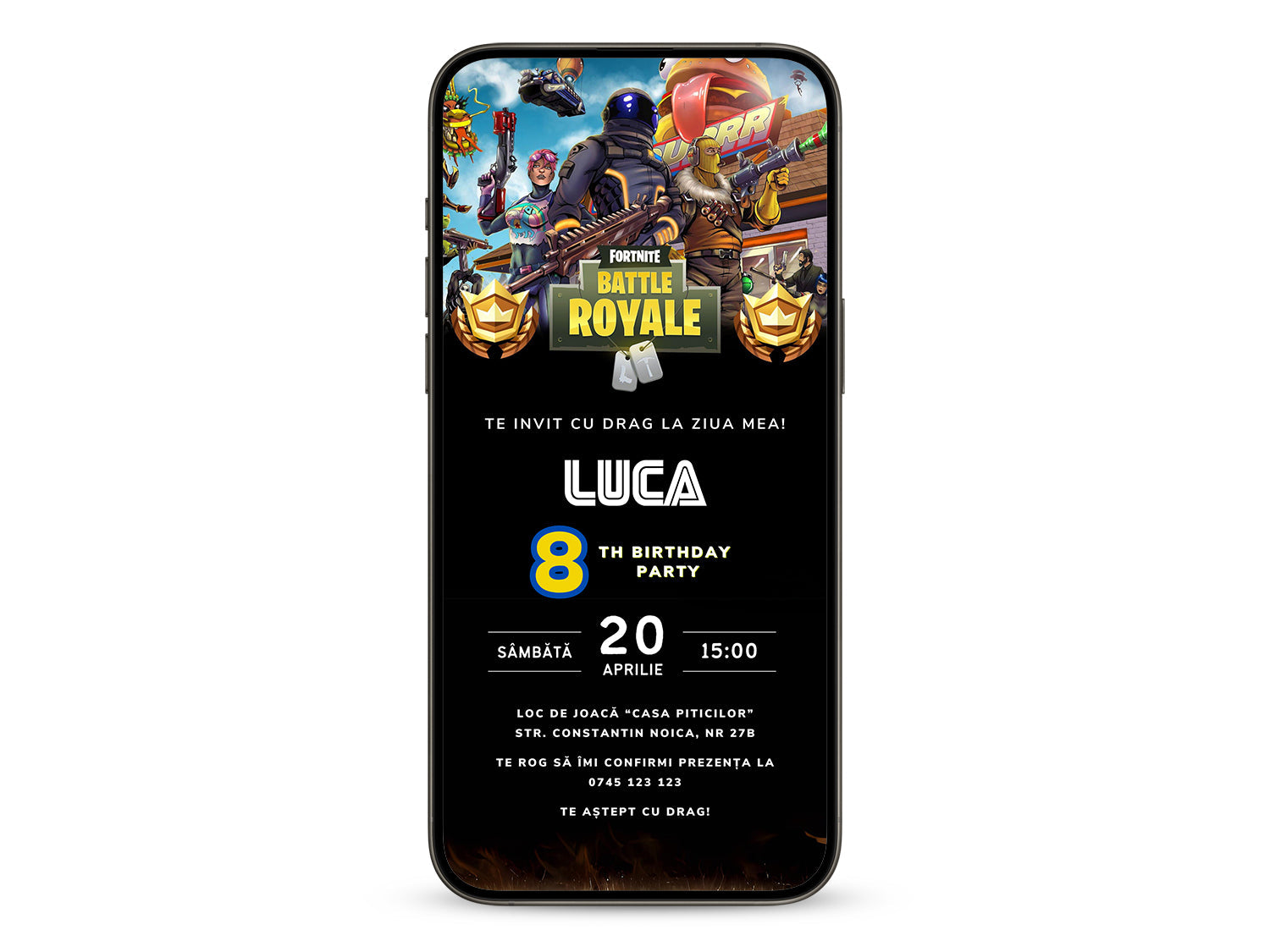 Invitatie Zi de Nastere Fortnite, Format Digital